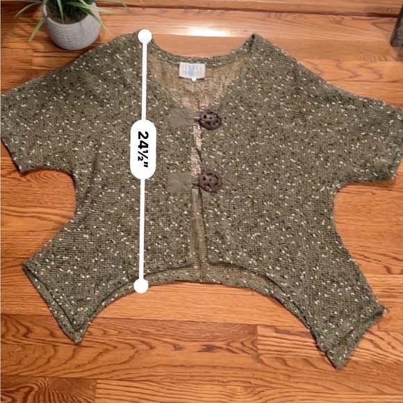 Isabel Taveres Net Pointed Hem Cárdigan Forest Green 2 Button Front Closure OS - Picture 14 of 15